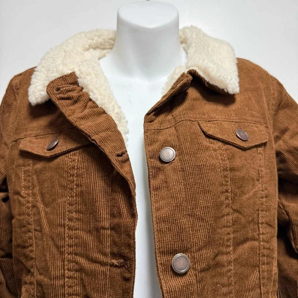Fashion Nova Brown Corduroy Teddy Jacket with White Collar Size S
